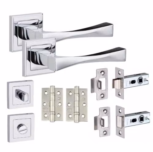 Golden Grace Astrid Polished Chrome Metal Bathroom Door Handle and Rosette Set