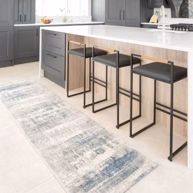 The Rug House Abstract Modern Living Area Rug in Blue, Silver and Grey, W: 240 cm, D: 70 cm