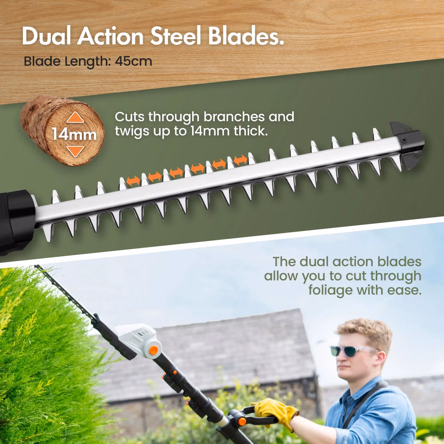 VonHaus 20V Cordless Reciprocating Pole Hedge Trimmer in Grey – 3