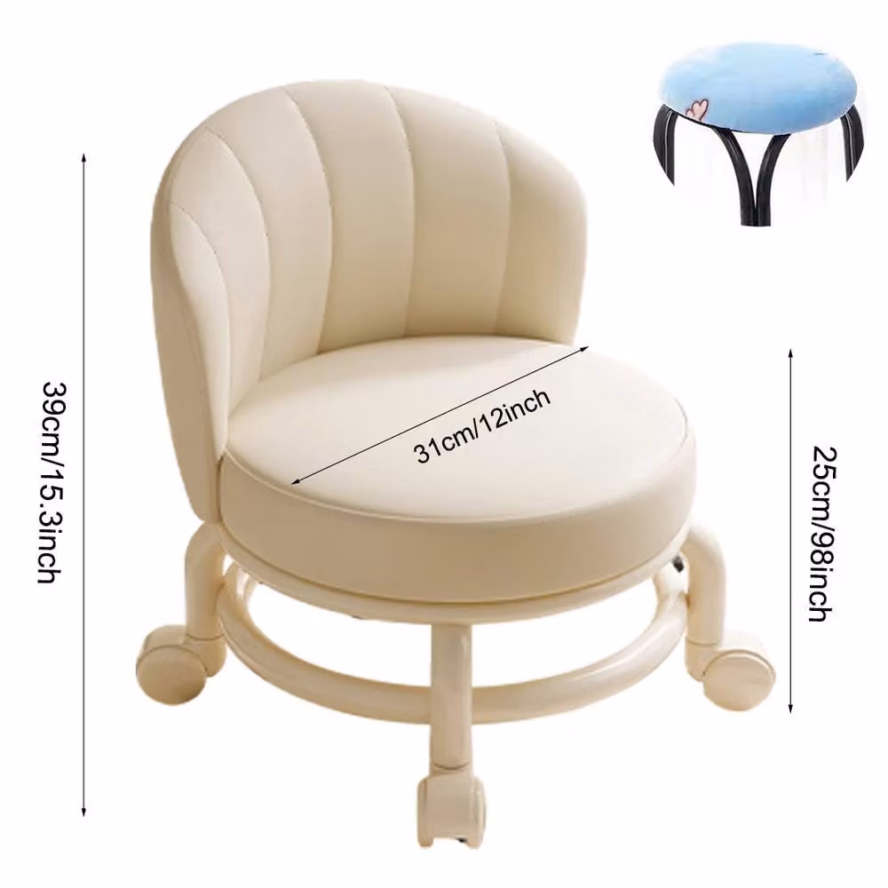 Ventryn Compact Low Stool with Castors in Beige – 2