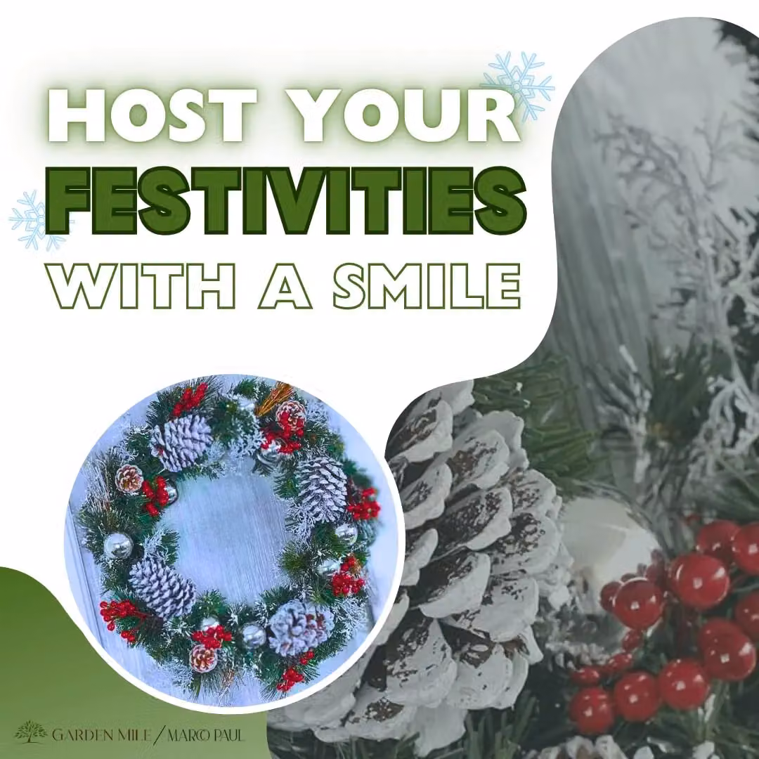 Marco Paul Snow Dusted Christmas Door Wreath Garland with Pinecones, Berries and Red Baubles – 5
