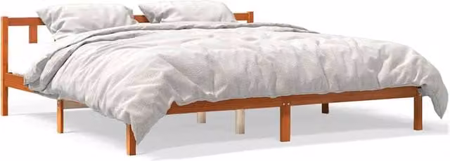 Berkfield Home Solid Pine Wood Bed Frame in Wax Brown, 200 x 200 cm