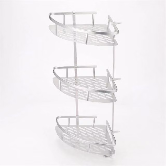 Nordara 3 Tier Corner Shower Caddy Bathroom Organiser in Silver Metal