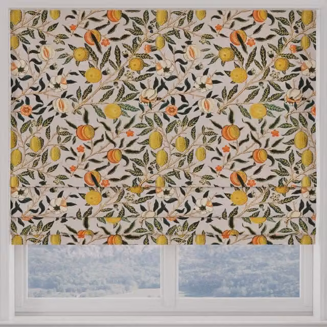 William Morris Fruit Made to Measure Blackout Roman Blind in Orange, Yellow and Multicolour Floral Design