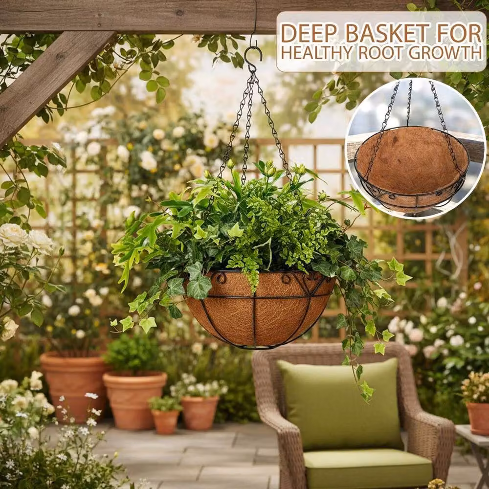 Kelvenix Set of 2 Brown Metal Hanging Garden Basket Planters – 3