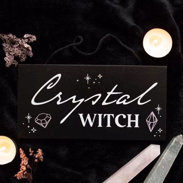 Uniqueful Crystal Witch Hanging Wood Wall Plaque in Black