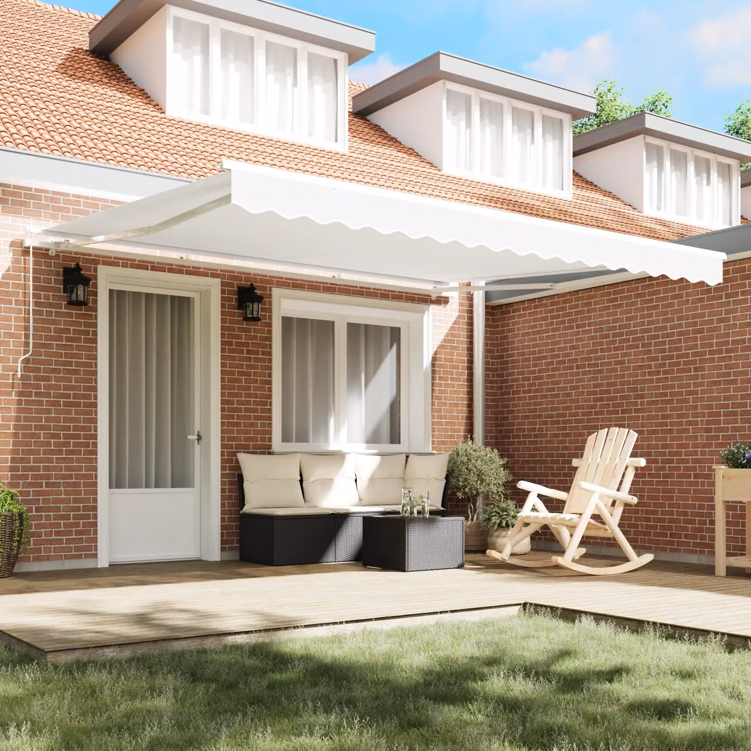 Berkfield Home Manual Retractable Folding Arm Awning in White, W: 400 cm, D: 350 cm – 3