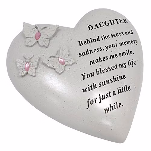 David Fischhoff Daughter Memorial Heart and Butterfly Ornament Plaque in Pink, Beige and White