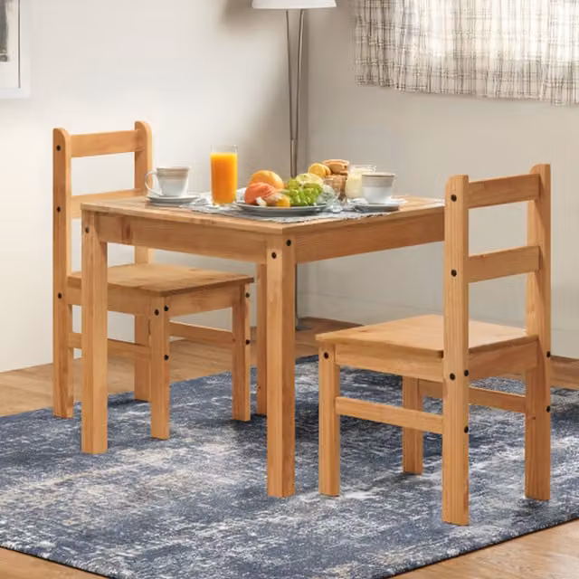 Mercers Furniture Corona Rio Square Pine Wood Dining Table and 2 Chairs Set in Brown and Grey Antique Wax Finish
