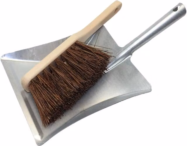 SolaDirect Stiff Bassine Hand Brush and Galvanised Metal Dustpan Set, Brown, Brush Width: 28 cm