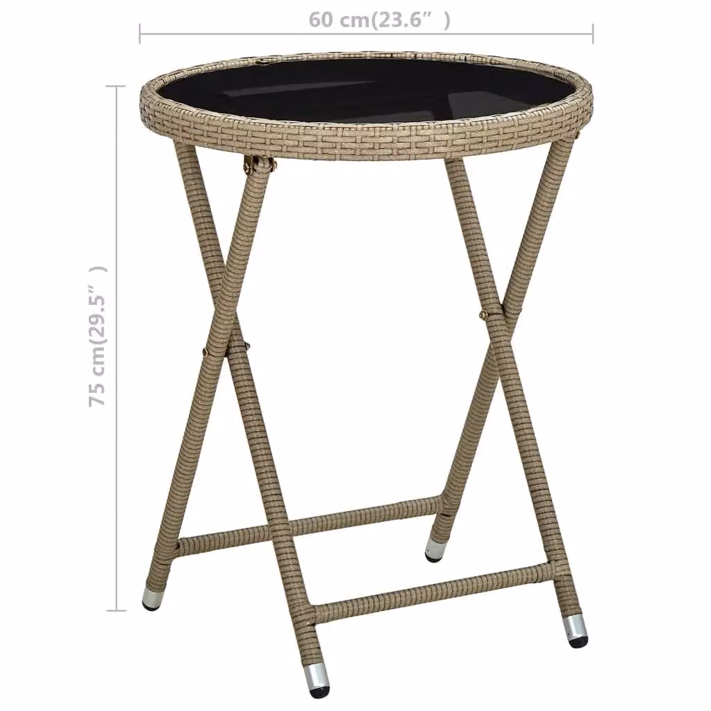Berkfield Home Beige Poly Rattan and Tempered Glass Tea Table, W: 60 cm, D: 60 cm – 4