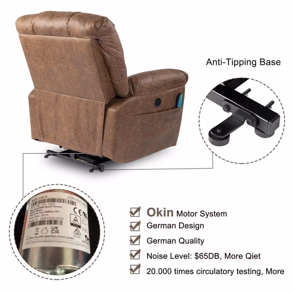 Kelvenix Large Brown PU Electric Lift Rise Recliner Chair with Massage and Heat Functions – 4