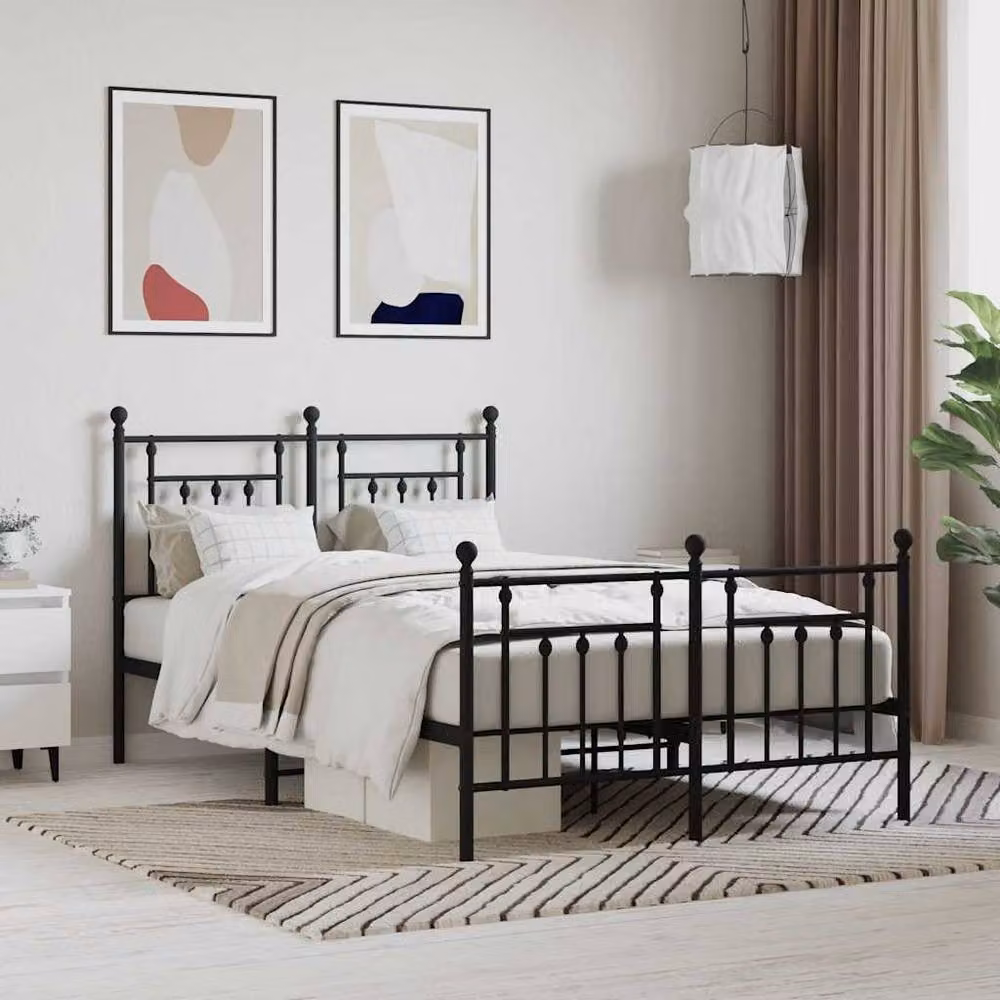 Berkfield Home Metal Bed Frame with Headboard and Footboard in Black, W/D/H: 120 x 200 cm – 2