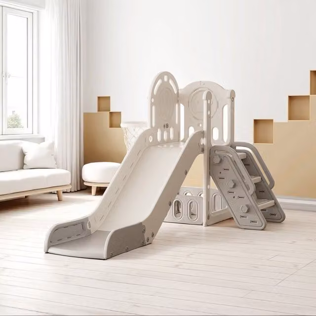 Komore 2-in-1 HDPE Toddler Slide Play Set in Grey and White