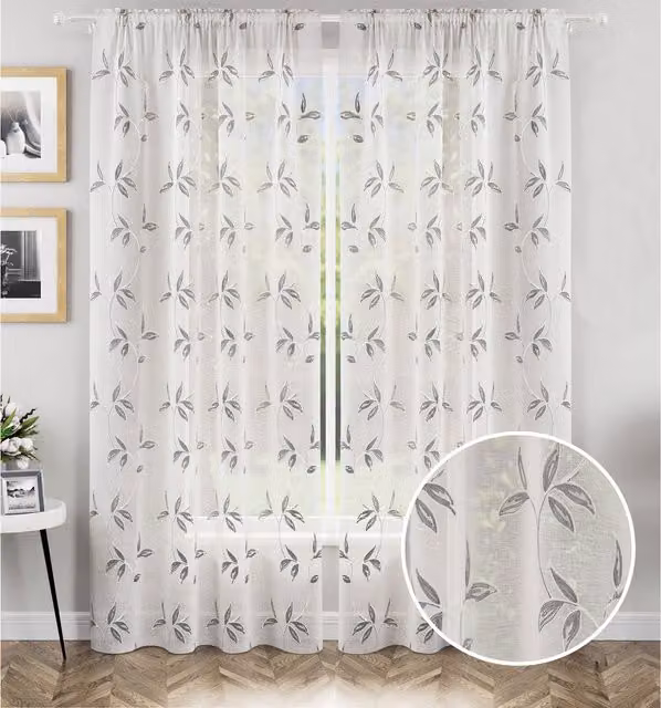 Tyrone Textiles Oasis Sheer Voile Floral Fabric Panels in Grey, Width: 137 cm