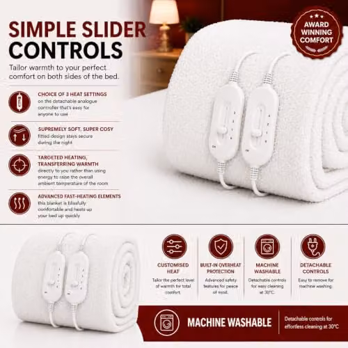 Cozy Night Luxury Fleece Electric Blanket in White, Superking Size, W: 182 cm, L: 200 cm – 4