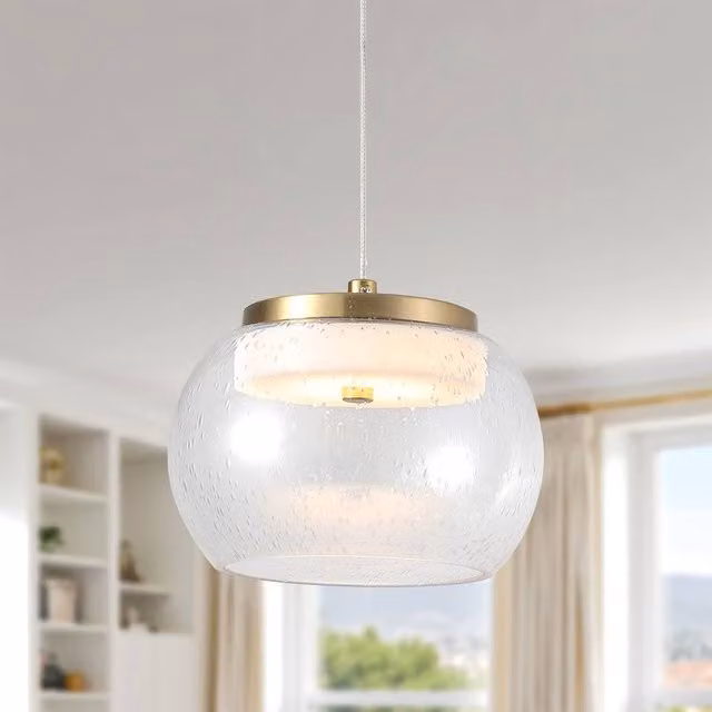 NIVOR Modern LED Glass Sphere Pendant Light in Gold with Warm White Adjustable Lighting
