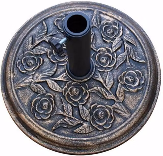 FLAVORA Heavy Duty Metal Parasol Umbrella Base with Cast Iron Effect in Brown, Diameter: 100 cm, Height: 15 cm