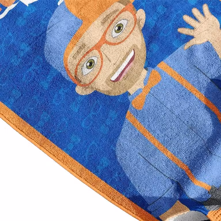 Blippi Childrens Quick Drying Fluffy Cotton Beach Towel in Blue, W x H: 70 x 140 cm