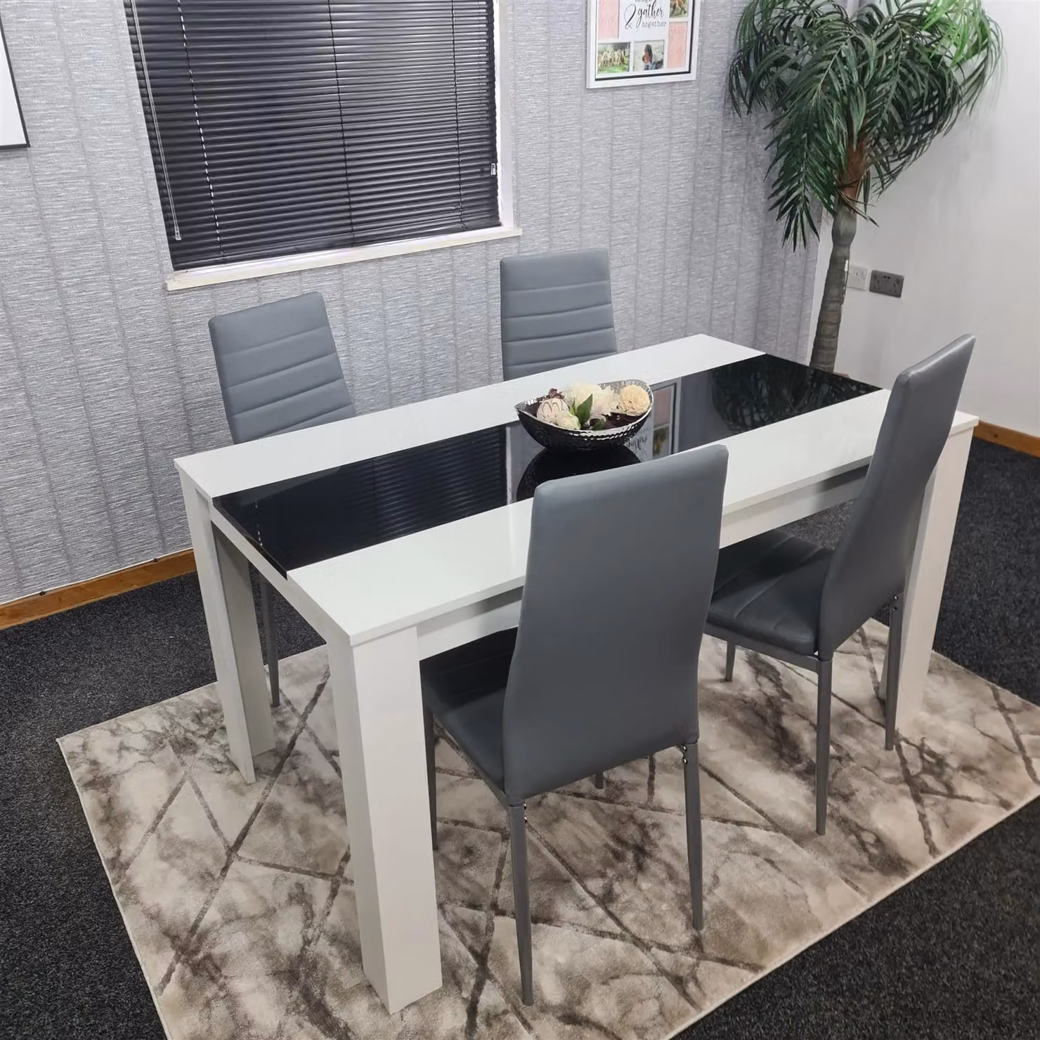 KOSY KOALA Modern Dining Table and 4 Grey Faux Leather Chairs Set, Brown Rectangular Table with White and Black Accents, W/D/H: 140 x 80 x 75 cm – 5