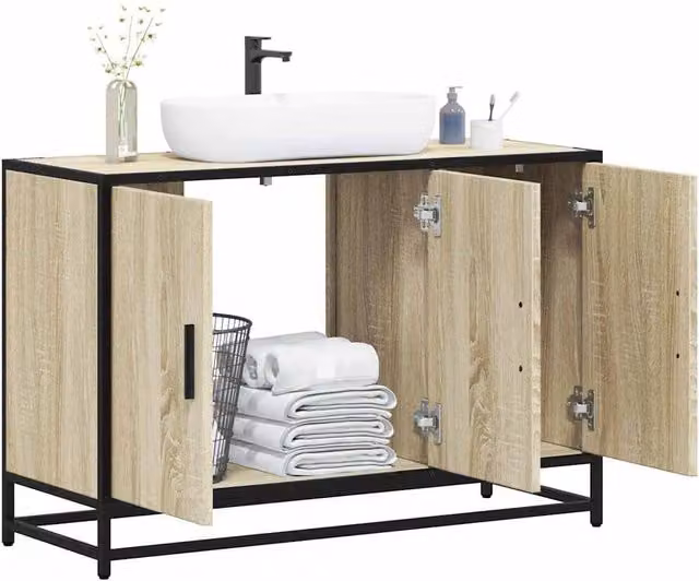 Berkfield Home Sonoma Oak Bathroom Sink Cabinet, Brown, W/D/H: 90 x 33 x 60 cm