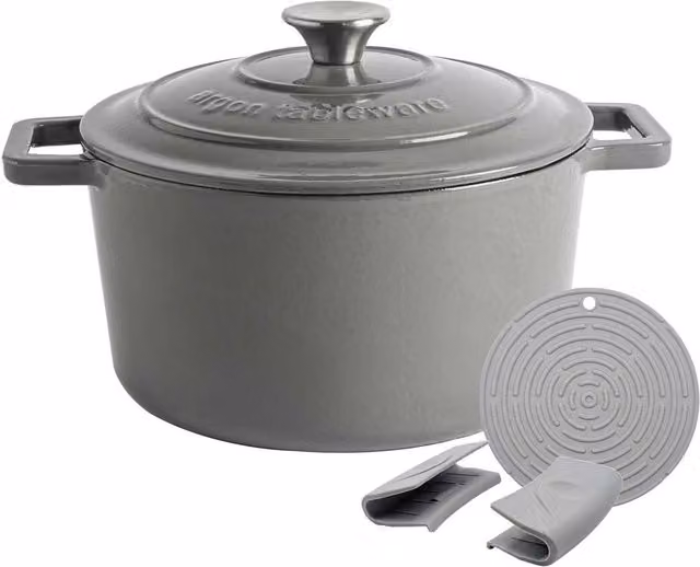 Argon Tableware Round Cast Iron Casserole Dish, 4.65L, Slate Grey