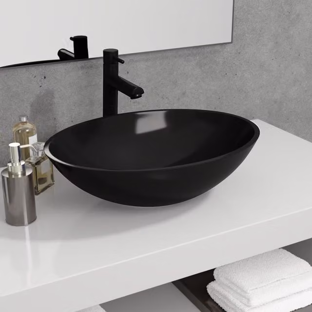 Berkfield Home Black Glass Countertop Basin W: 50 cm, D: 37 cm, H: 14 cm