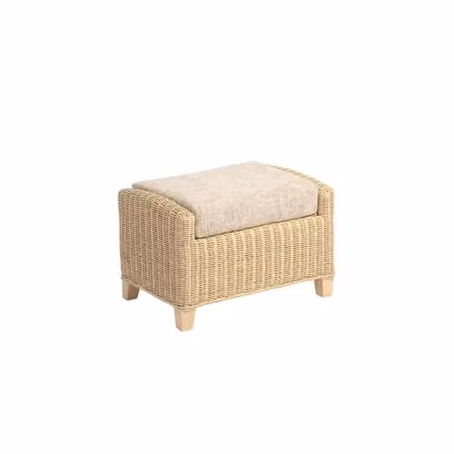Desser Natural Rattan Dijon Footstool in Beige with Removable Fabric Cushion, W/D/H: 70 x 48 x 46 cm