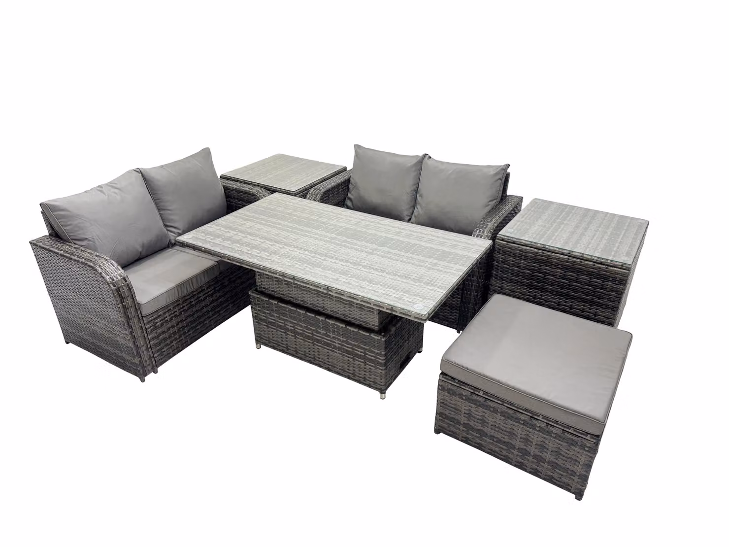 Fimous 5-Seater Rattan Garden Furniture Set with Large Stool and 2 Side Tables in Dark Grey – 2