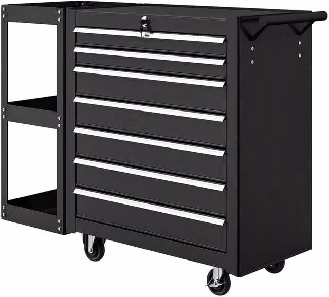 NESTLUNE 7 Drawer Lockable Steel Tool Chest on Wheels, Black – 1