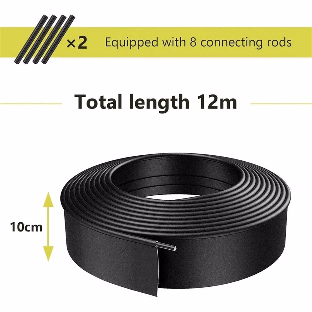 VOGREX Flexible Plastic Lawn Edging in Black, 12m x 10cm – 2