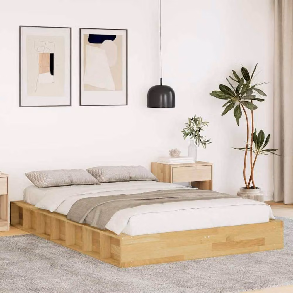Berkfield Home Solid Wood Bed Frame in Light Oak, W/D/H: 120 x 190 x 21 cm – 2