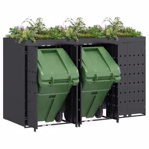 vidaXL Wheelie Bin Storage for 3 Bins, Anthracite, W/D/H: 204 x 77.5 x 121.5 cm