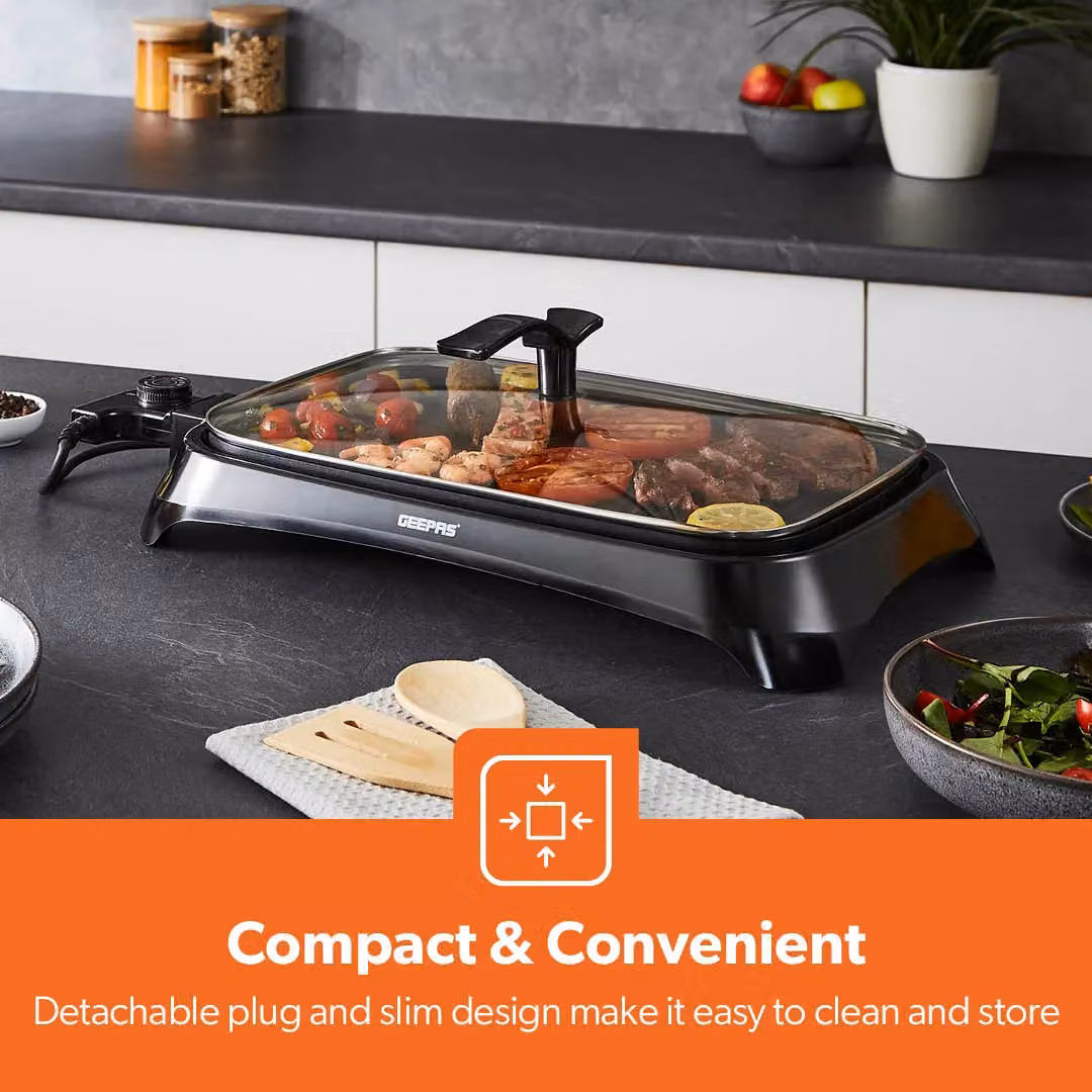 Geepas 1600W Electric BBQ Grill Hot Plate Indoor Barbecue Griddle in Black – 4