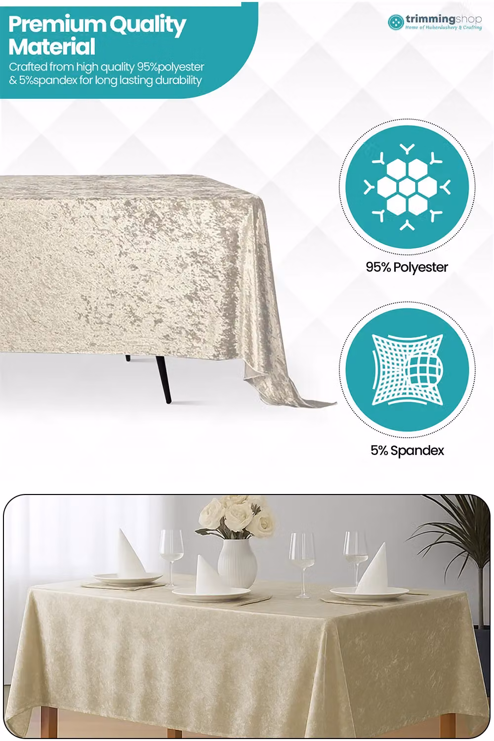Neel Blue Diamond Velvet Rectangular Tablecloth in White, W/L: 177.8 x 177.8 cm – 2