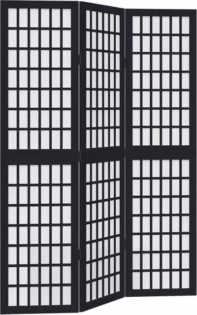 Berkfield Home 3-Panel Room Divider in Black Solid Paulownia Wood