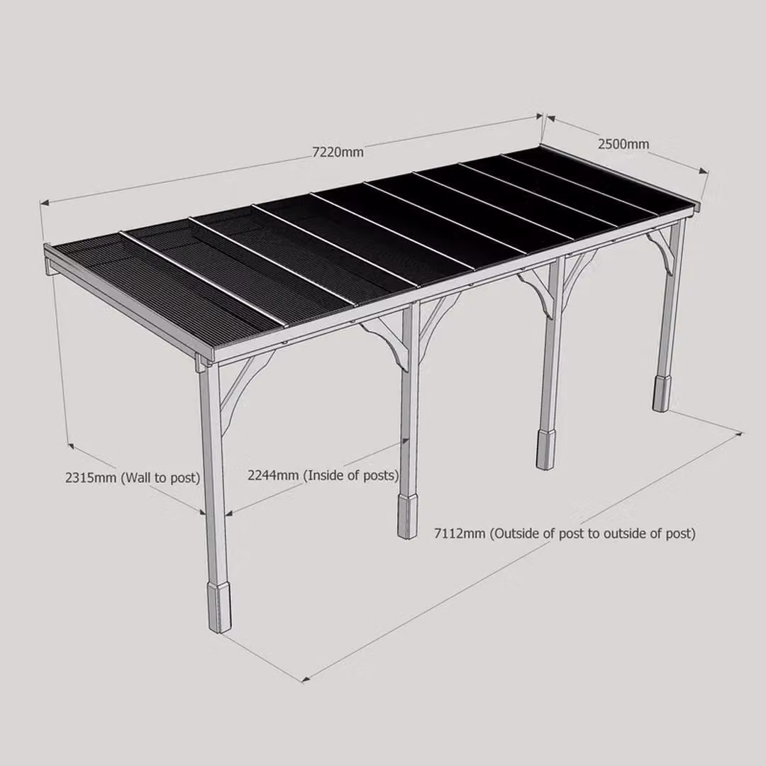 Rutland County Garden Furniture Ltd Polycarbonate Roof Wood Carport, W: 722 cm, D: 250 cm, H: 270 cm - Light Green – 5