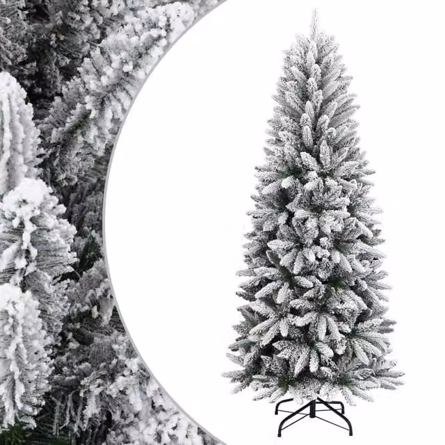 Berkfield Home Artificial Flocked Snow Christmas Tree in White, Height: 180 cm