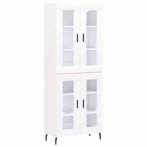 vidaXL Modern White Highboard with Glass Doors and Internal Shelves for Living Room or Bedroom, W/D/H: 90.0 x 69.5 x 47.7 cm