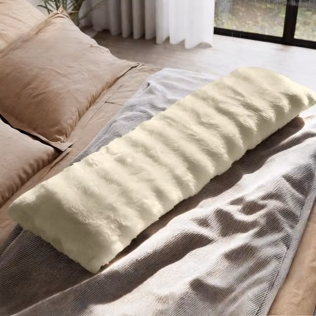 Sweet Dreams Luxury Supersoft Faux Fur Supporting Body Bolster Pillow, Rectangular, Beige/Yellow