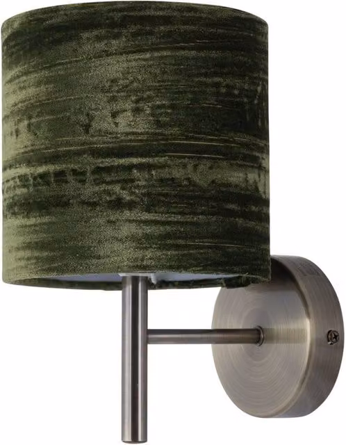 First Choice Lighting Brea Antique Brass Wall Light with Green Fabric Shade