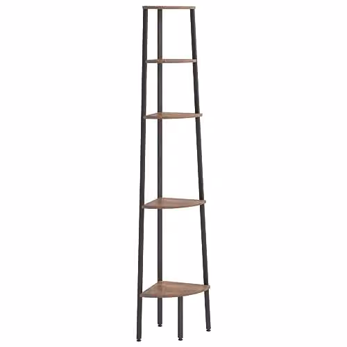 vidaXL 5-Tier Industrial Corner Shelf in Dark Brown and Black, W/D/H: 45.5 x 31.5 x 180 cm – 1