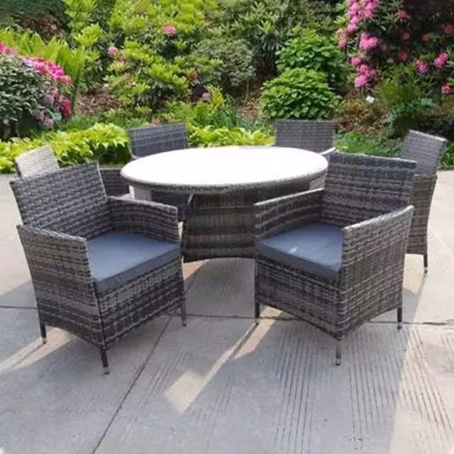 UK Leisure World Madrid 6 Seater Grey Polyrattan Bistro Set