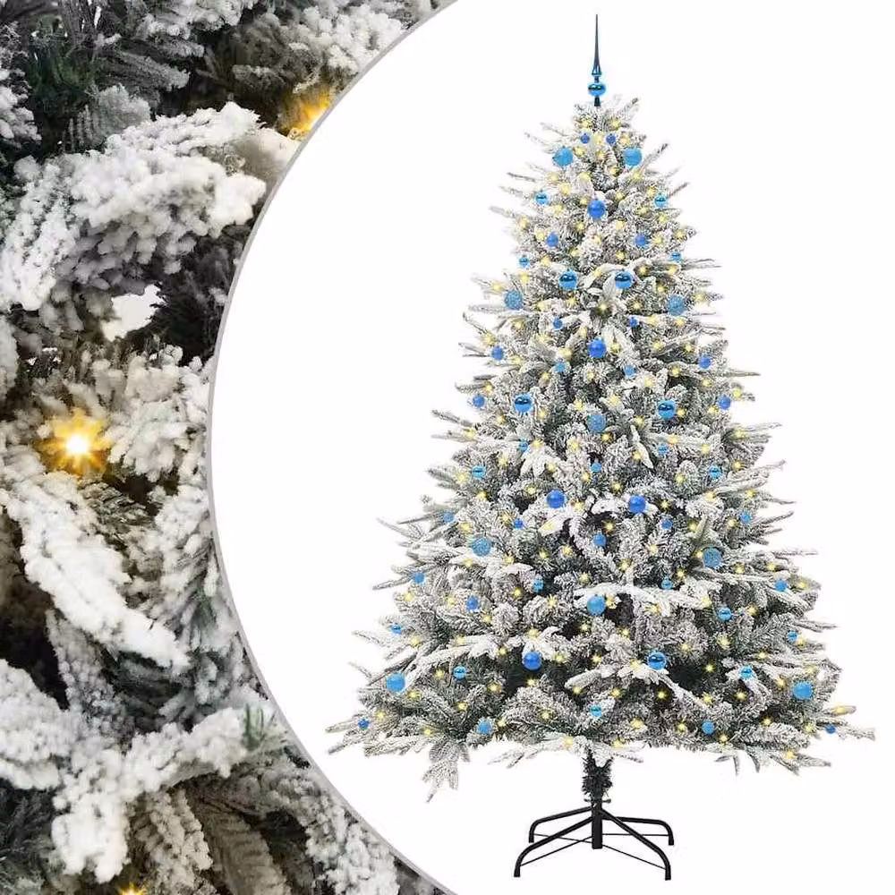 Berkfield Home Realistic Artificial Pre-lit Christmas Tree with Ball Set in Green and White, Height: 240 cm – 2