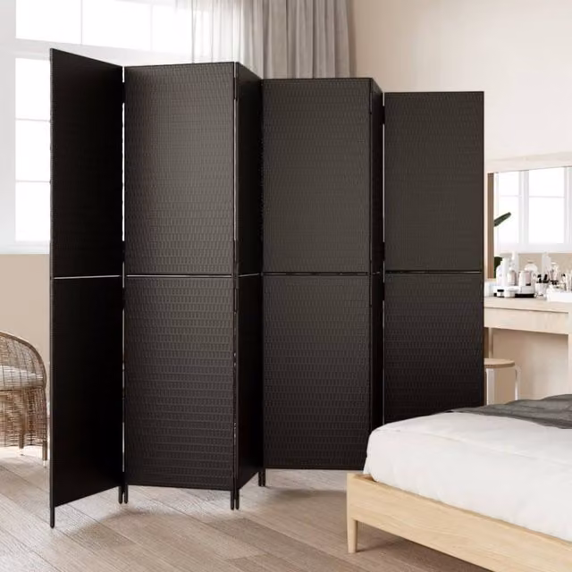 Berkfield Home 6 Panel Black Poly Rattan Room Divider