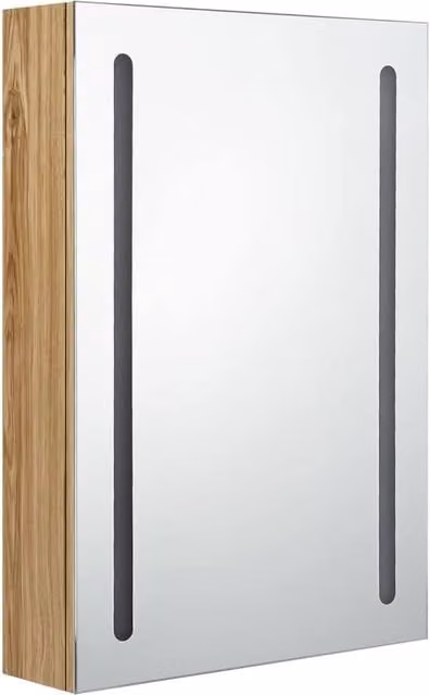 Berkfield Home LED Bathroom Mirror Cabinet in Oak Brown, W/D/H: 50 x 13 x 70 cm
