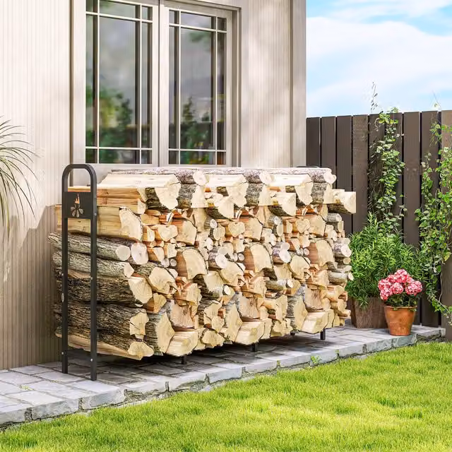 Outsunny Steel Firewood Log Rack, Black
