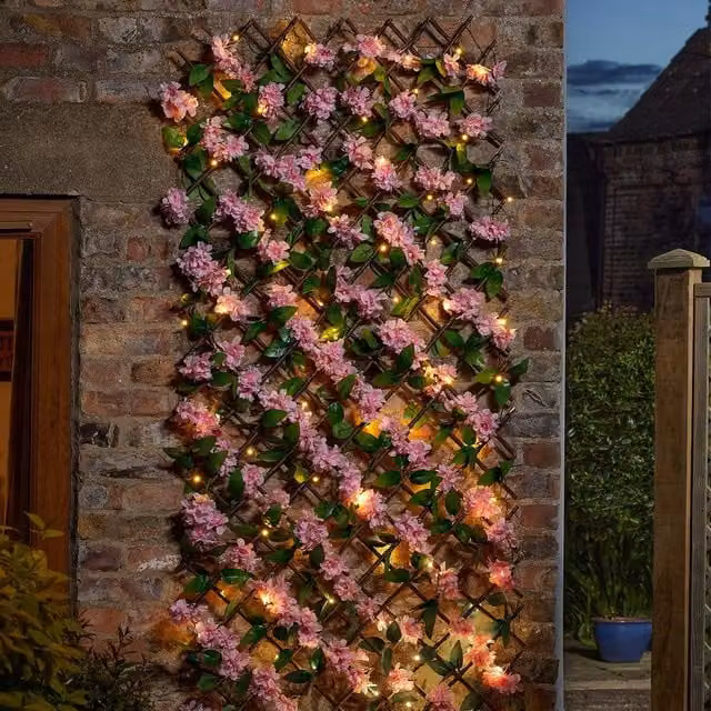 mysmartbuy Artificial Pink Cherry Blossom Garden Trellis with 75 Solar LED Lights, H180 x W90 cm – 1
