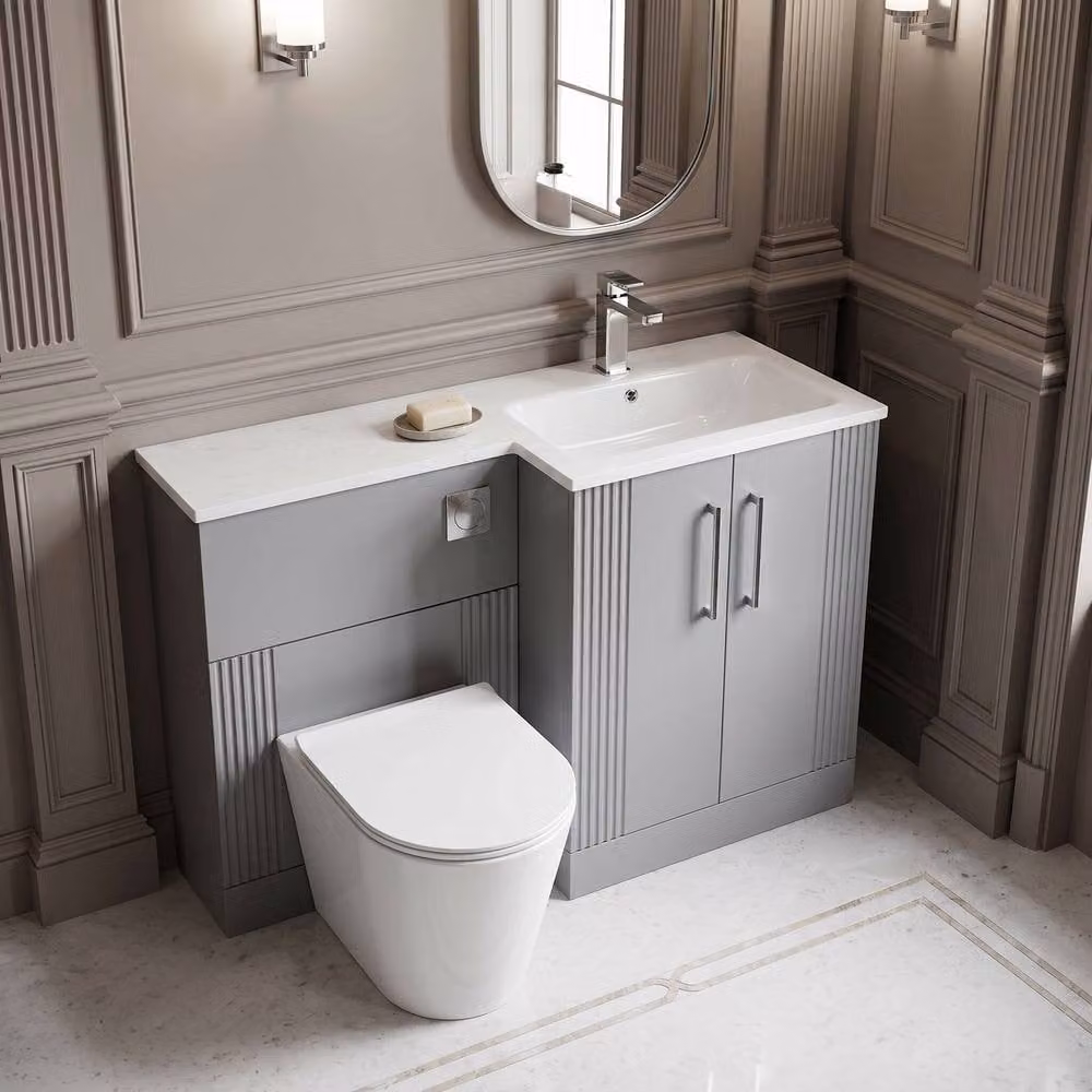 Balterley Belvide 2 Door Vanity WC Combi Unit with Stone Basin, Grey, W: 110 cm – 3