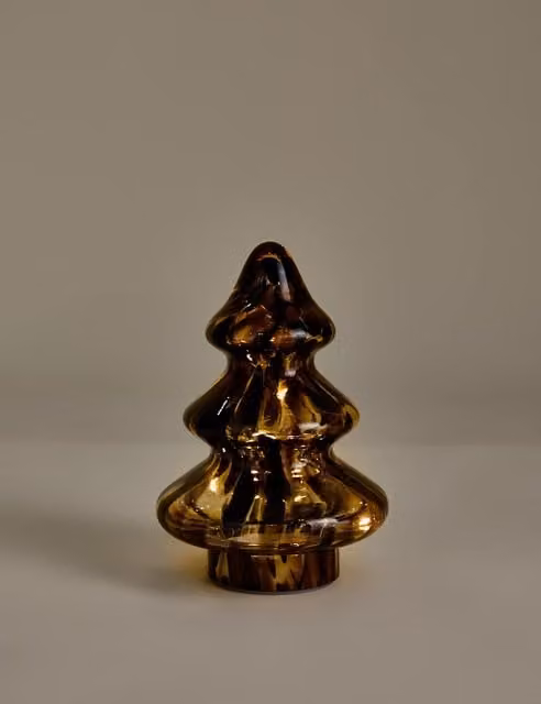 M&S Multicoloured Glass Light Up Christmas Tree Tabletop Decoration in Brown Mix
